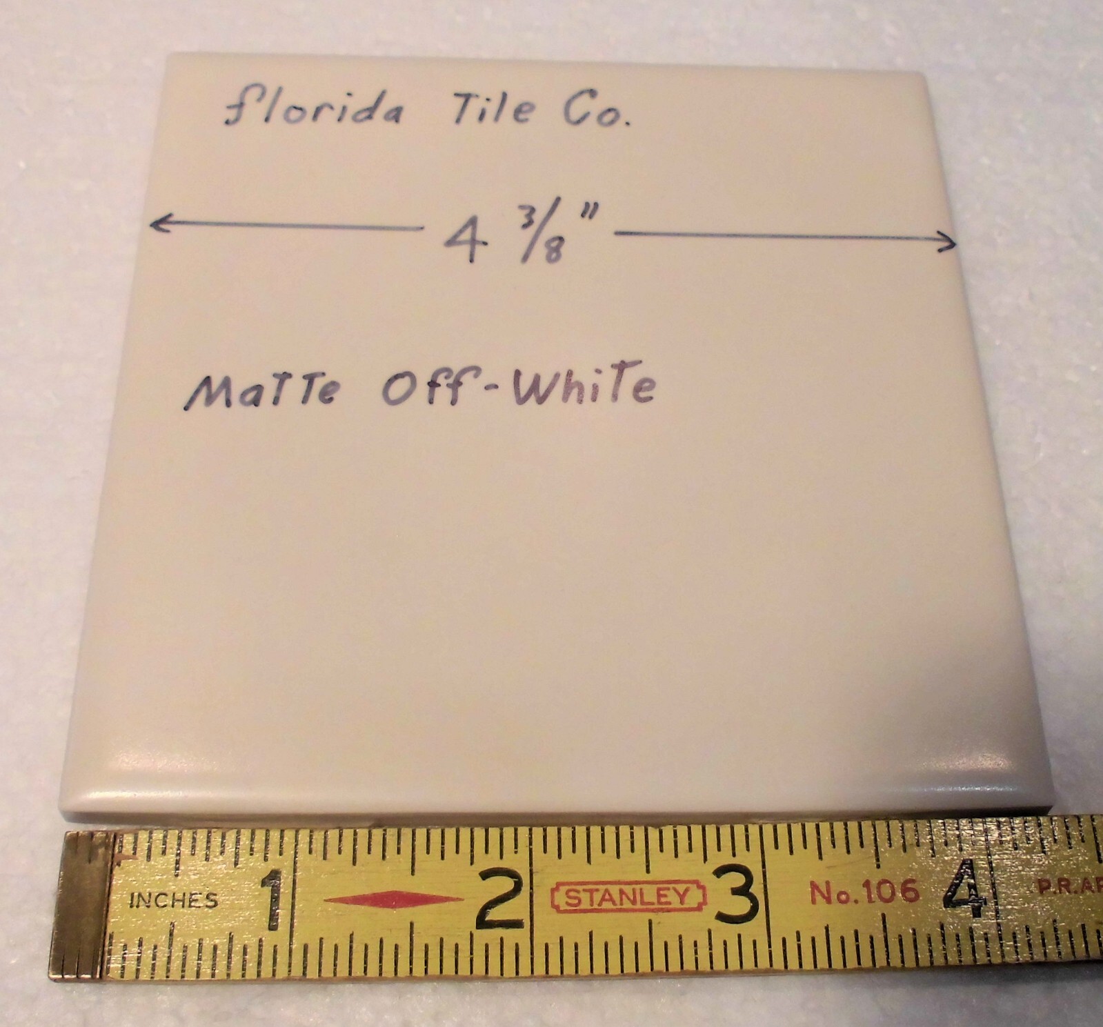 1 pc. Off-White Matte Ceramic Tile: 4-3/8″ by Florida Tile Co. New Old Stock