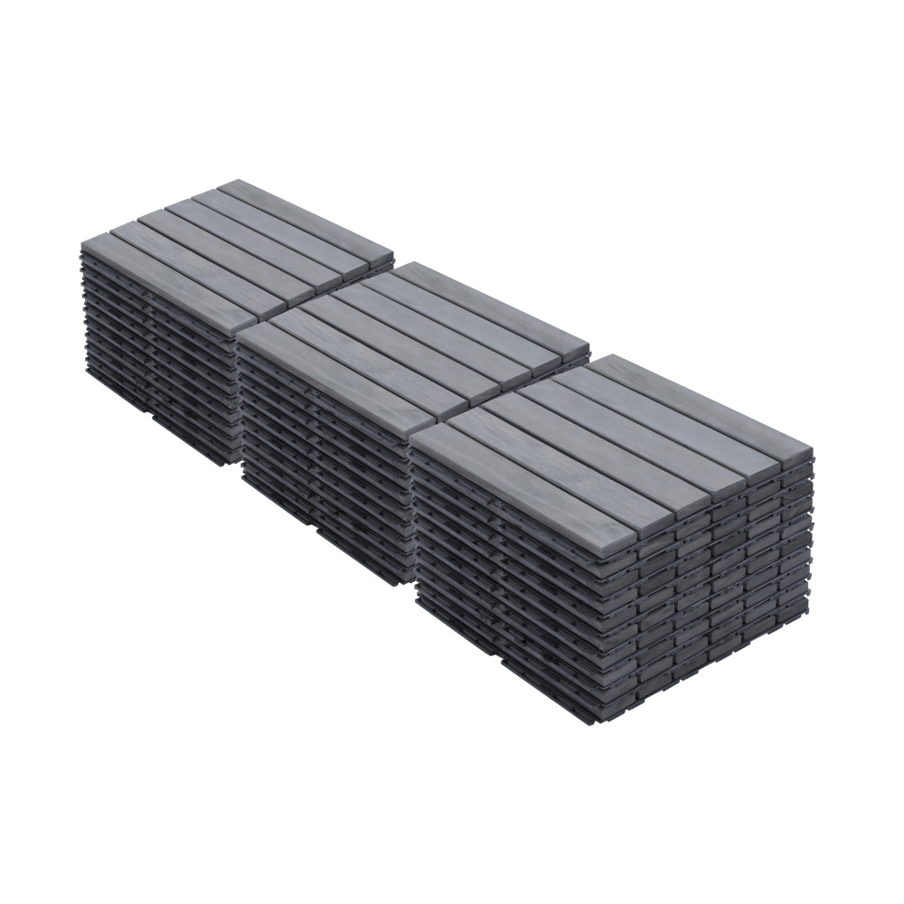 30 PCS Striped Deck Tiles – Interlocking – Acacia Hardwood Patio & Pool Flooring