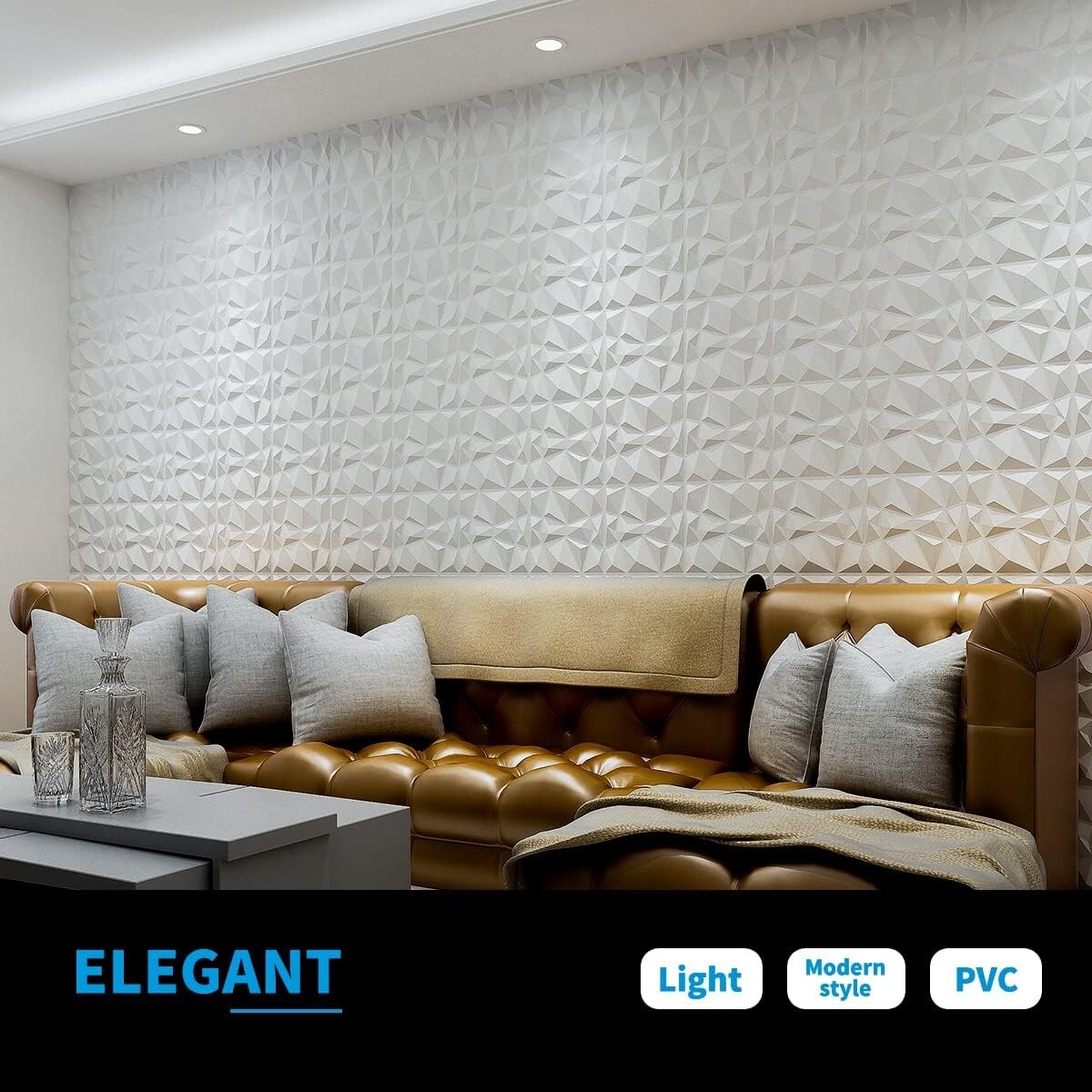 Art3d 33-Pack 11.8″x11.8″ PVC 3D Wall Panels in Diamond Design, 32 sq.ft/case