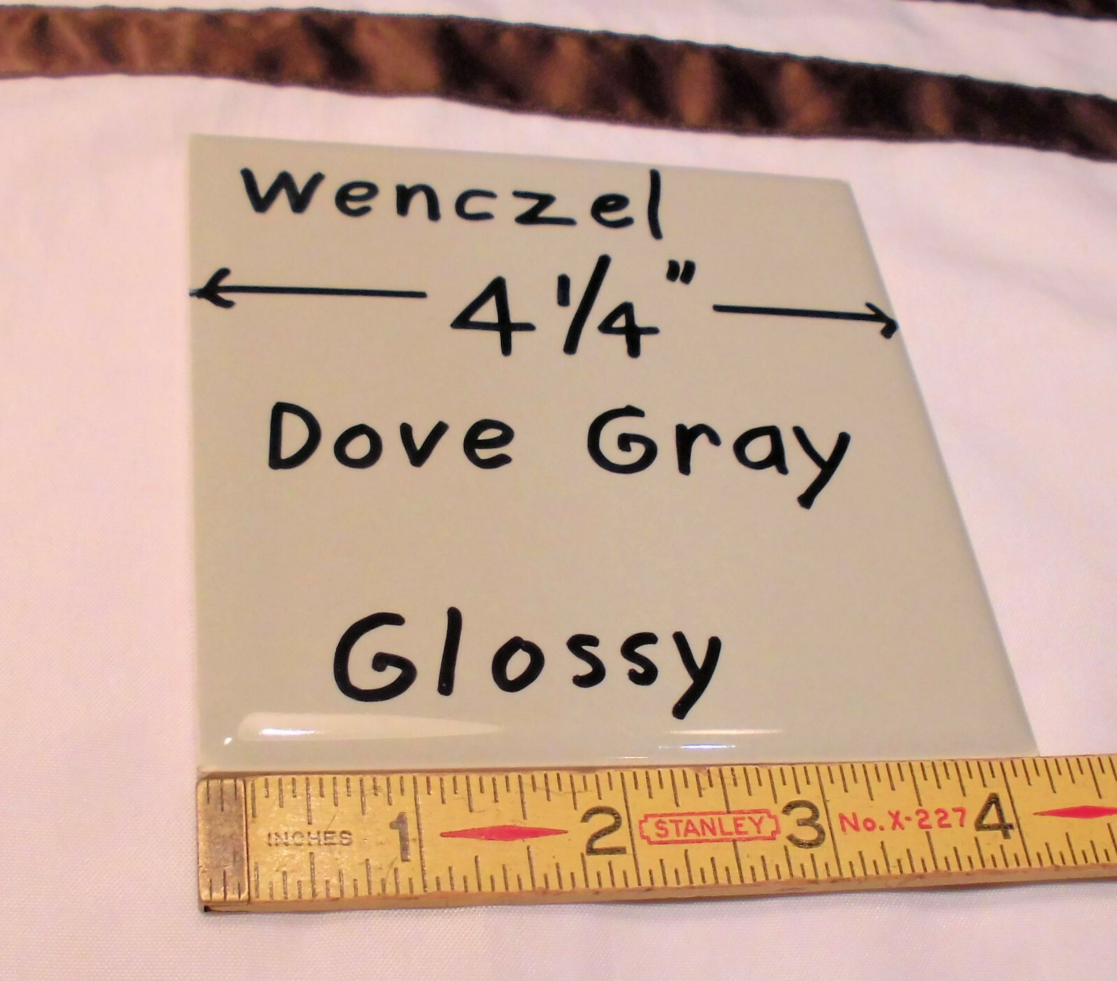 1 pc. *Dove Gray* Glossy Ceramic Tile by Wenczel Co.…NOS…4-1/4″ plus spacing