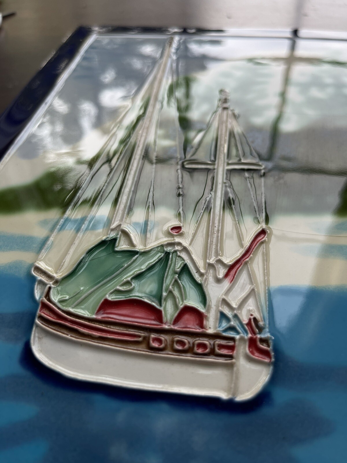 Sailboat Koer Decorative Ceramic Wall Art Tile Dimensional 16″ X 13″ Backsplash