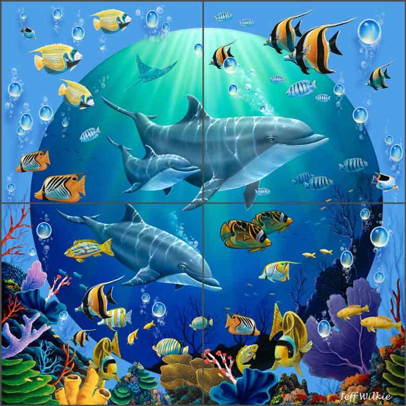 Tile Mural Backsplash Ceramic Wilkie Dolphin Fish Undersea Art POV-JWA038