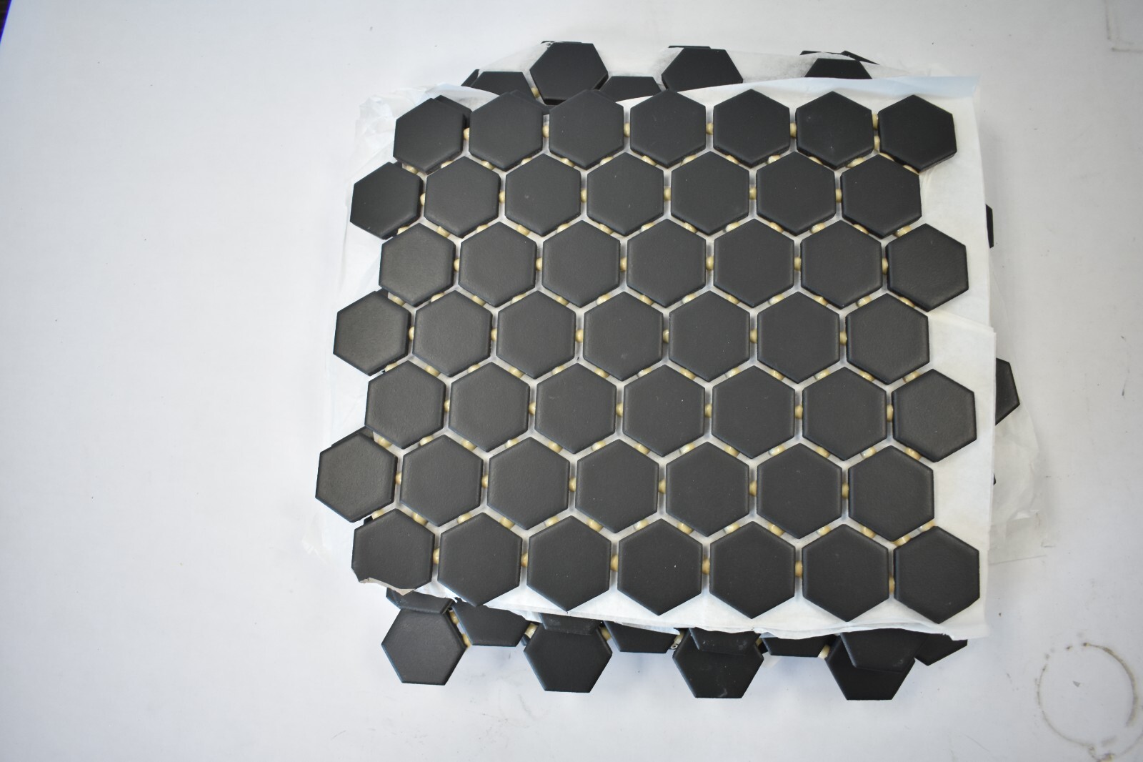 Lot of 11 Black Ceramic Hexagonal Floor Tiles 1-1/2″ Dia Units 10″ x 12-1/2″
