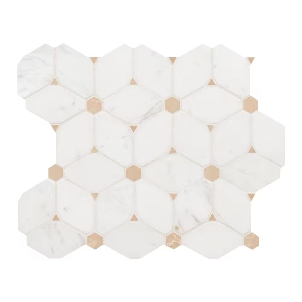 Cecily Creme 11 In. X 12 In. X 0.38 In. Polished Marble Mesh-Mounted Mosaic Floo