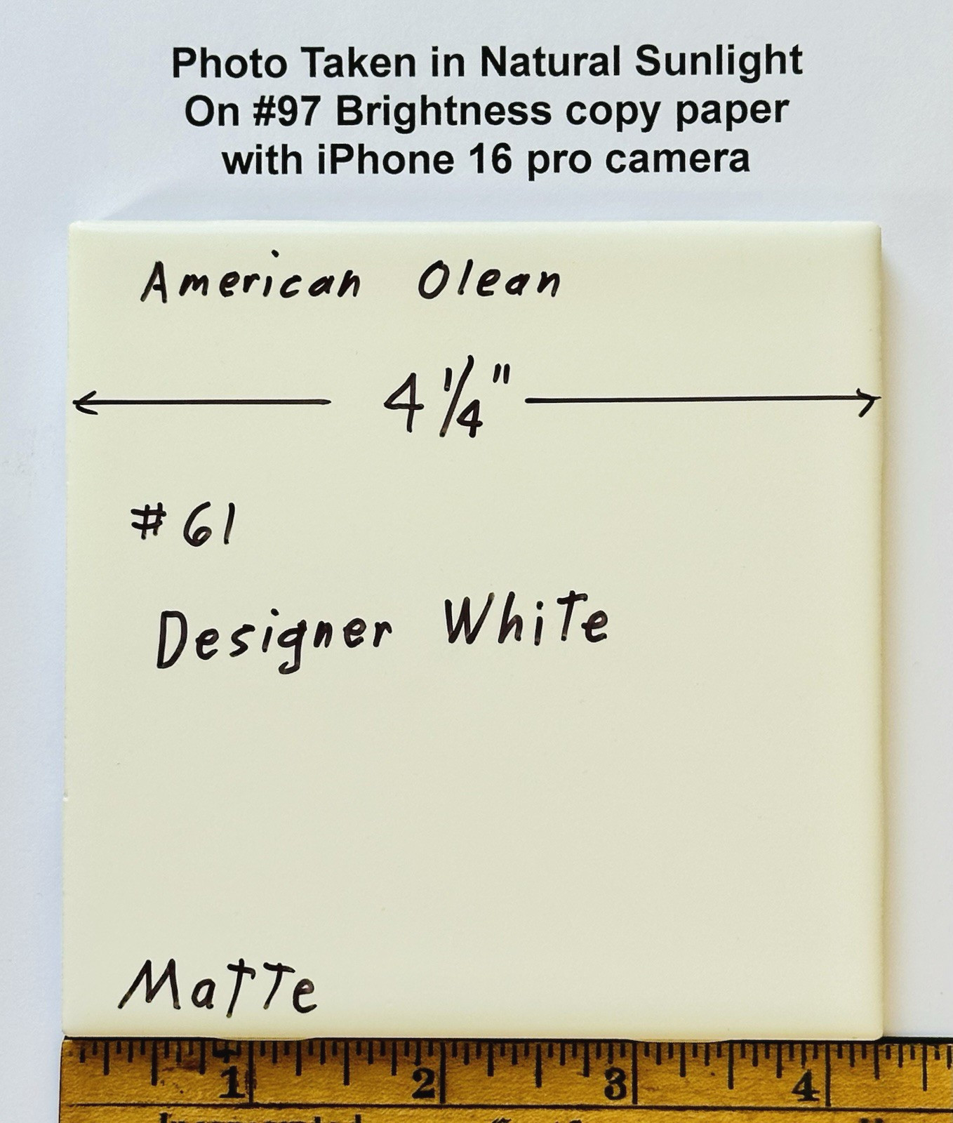 1 pc. Matte Designer White, #61 by American Olean 4-1/4″ Ceramic Tile: NEW STOCK