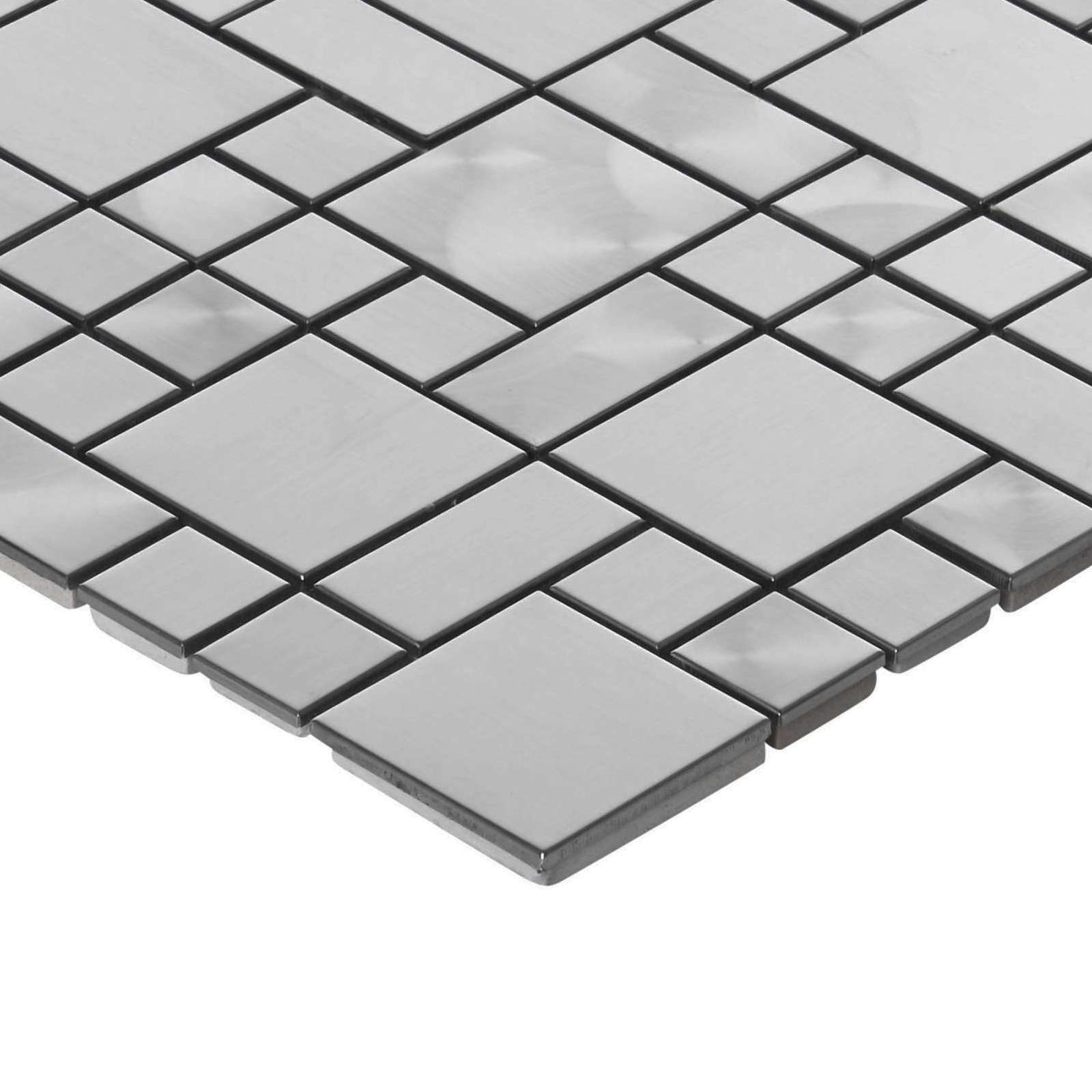 Brushed Nickel Stainless Steel Square Metal Mosaic Tile Kitchen Bath Backsplash