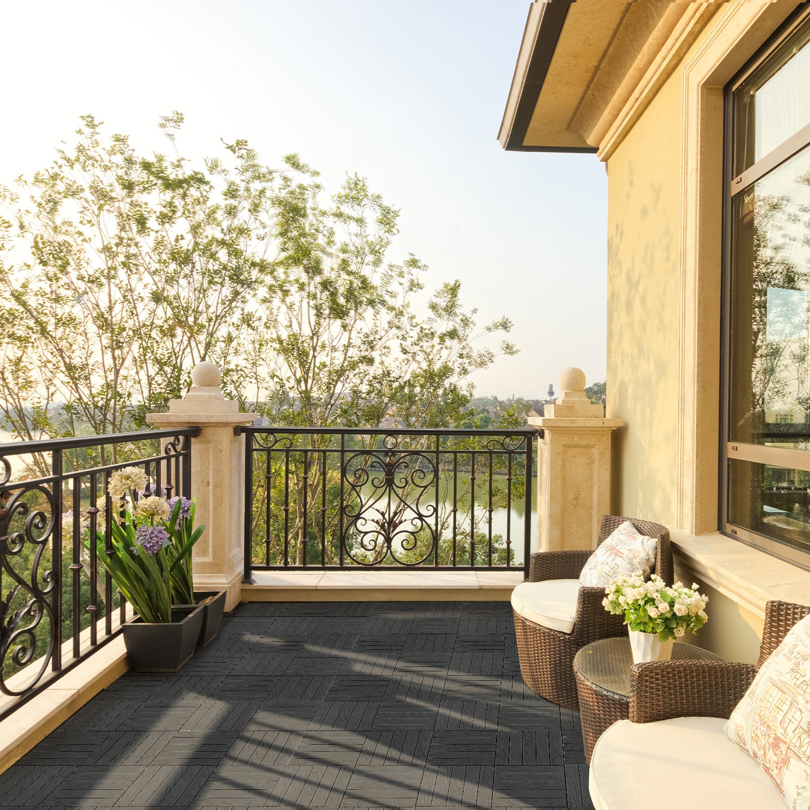 Set of 27 Plastic Patio Deck Tiles 12 x 12″ Interlocking Flooring for In/Outdoor