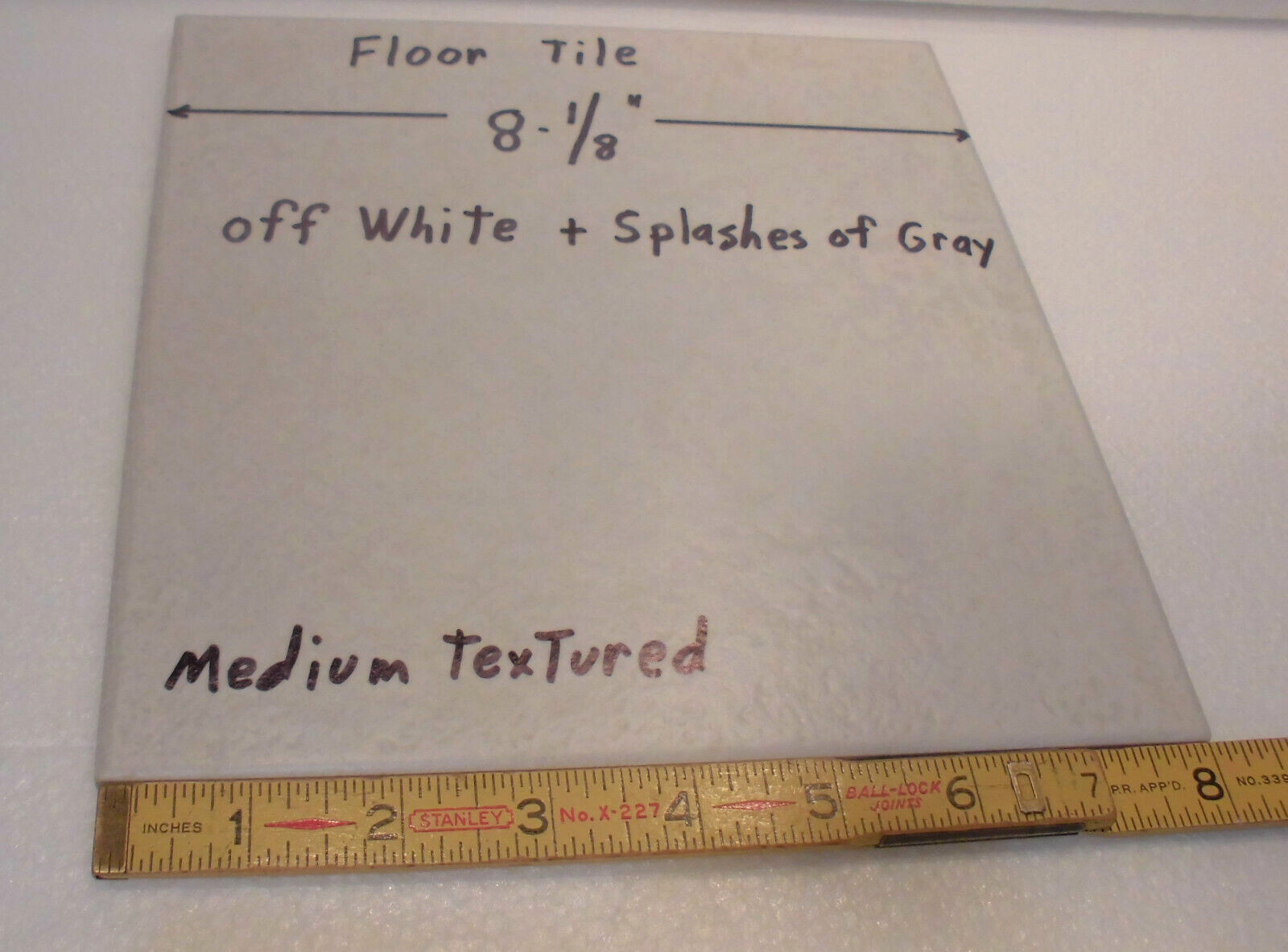 1 pc. Ceramic 8″ Floor Tile: Off-white with Mixed Grays, Medium Textured, New