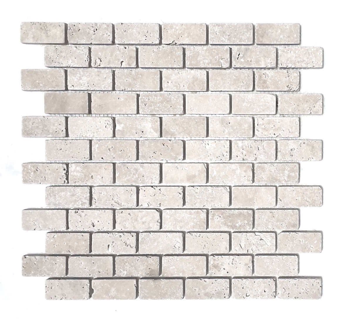 Light 1×2 Tumbled Mosaic Travertine Tile Wall and Floor Backsplash Bathroom
