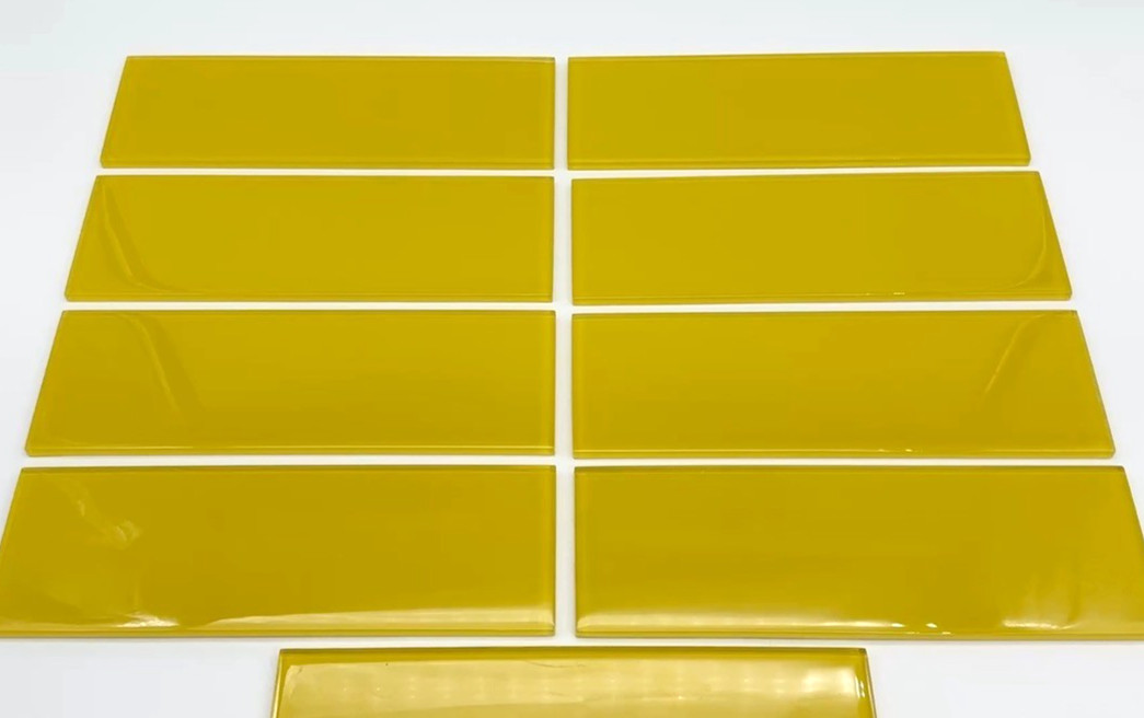 LOT of 9 Unused Yellow Glass 12″ X 4″ X 1/4″ Backsplash Subway Wall Tiles