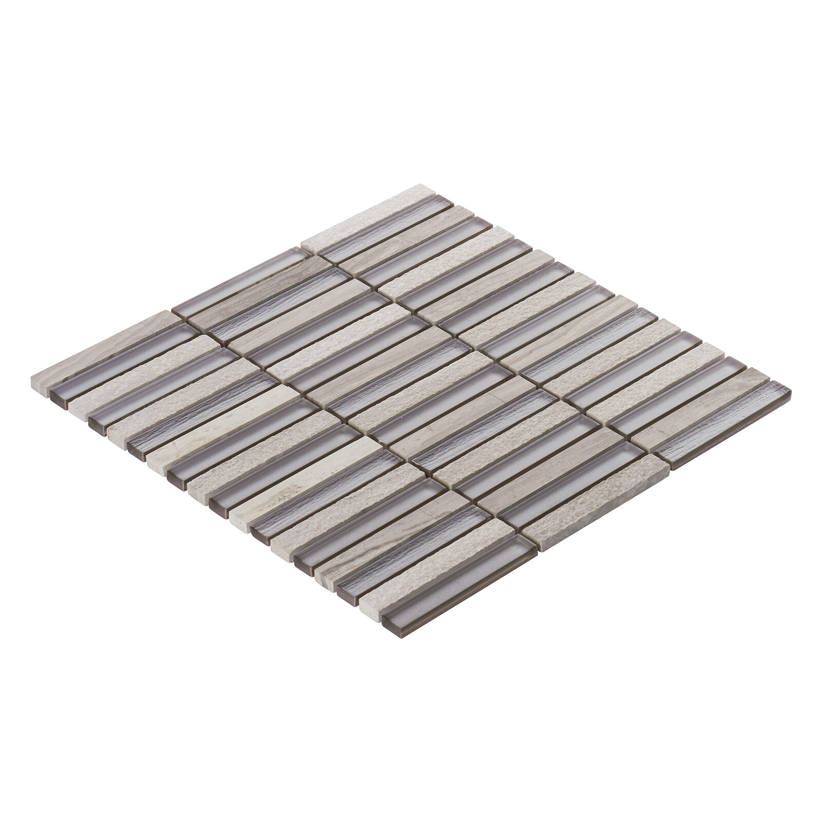White Oak Stone Marble Gray Glass Earth Tone Stacked Mosaic Tile Wall Backsplash
