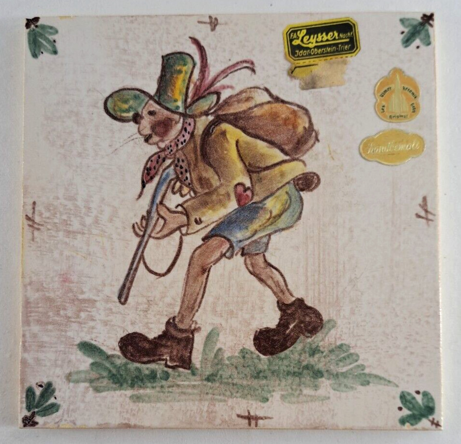 Vintage Ulmer Keramik Tile Germany Hobo Hunter Hand Painted 6×6 Leysser