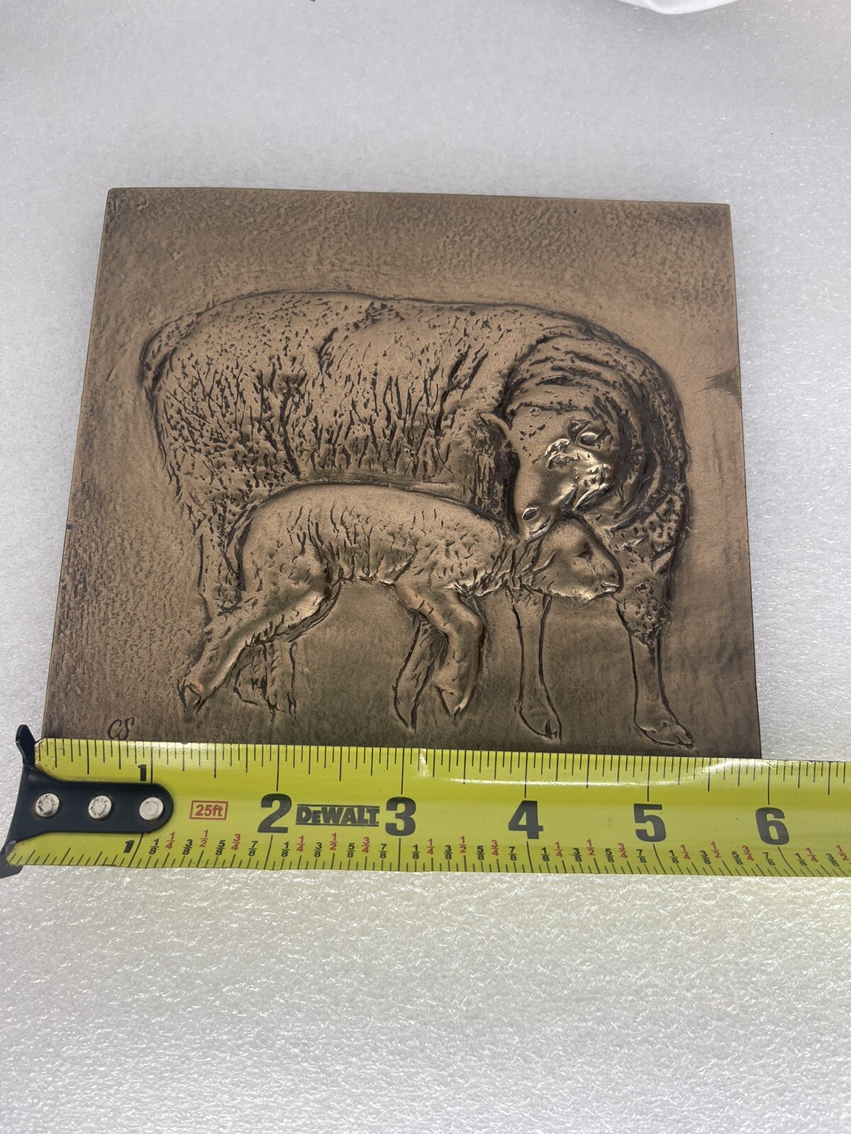 Lamb and Ewe 3D Relief Decorative Accent Tile Copper Glaze Kitchen Wall Décor 6″