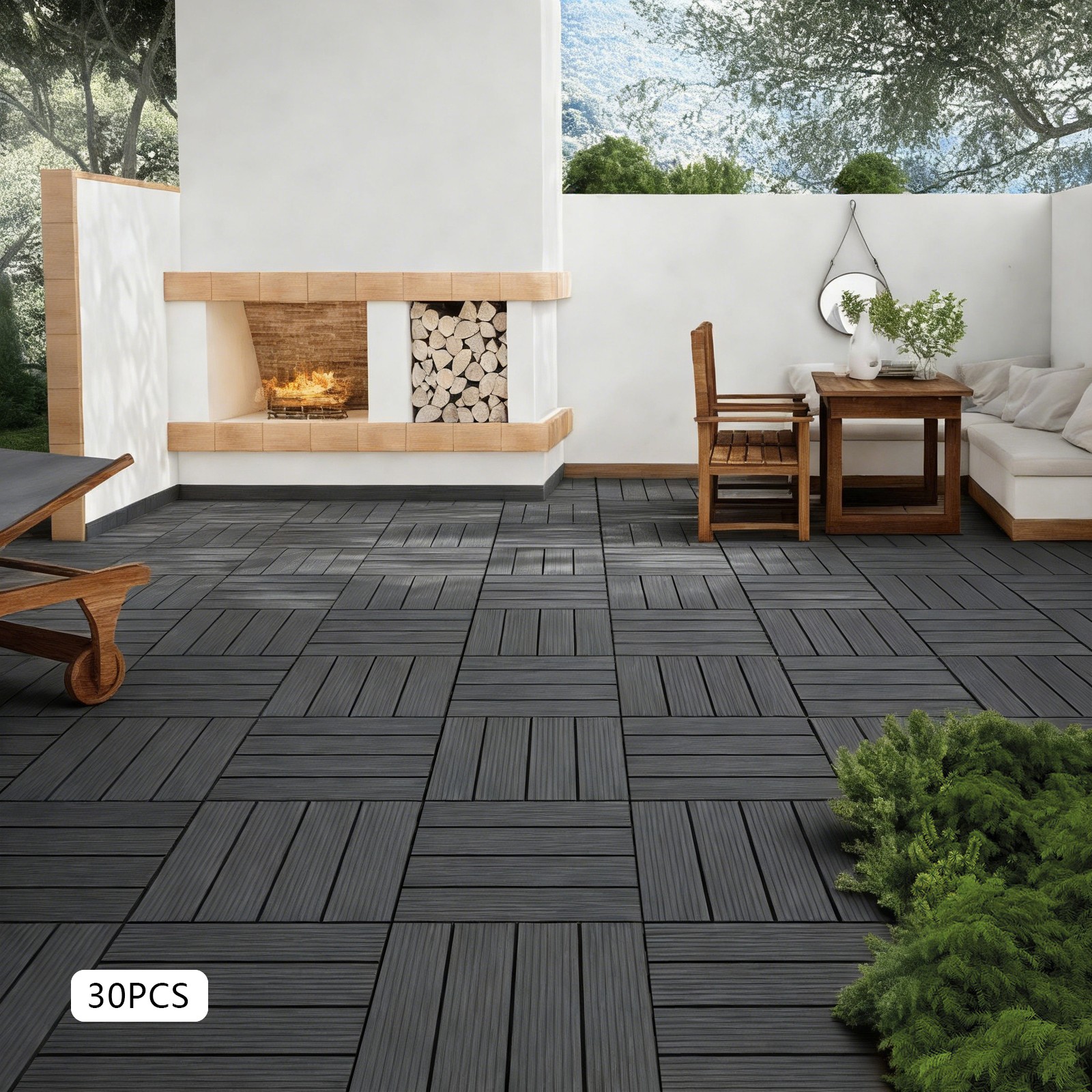 30pcs Deck Patio Tile Interlocking Plastic Flooring Pavers 11.81*11.81*0.79in