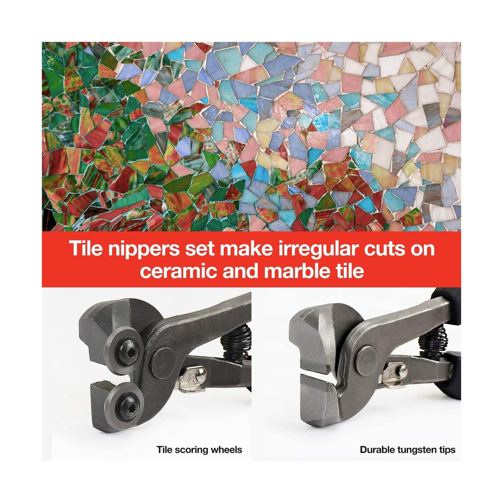 2-Piece Glass & Ceramic Tile Nipper Set, Wheeled & Heavy Duty Pliers