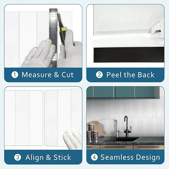 SUNWINGS 16-Sheet 9″x9″ Stacked Square Peel and Stick Backsplash Wall Tile Stone