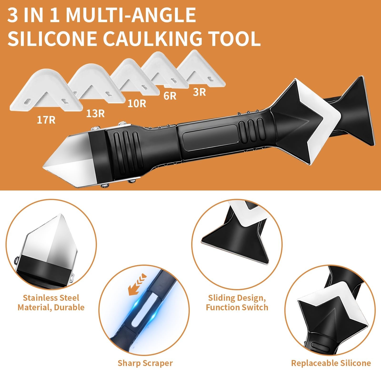 23-Piece Caulking Tool Kit – 3-in-1 Silicone Caulk Remover, | Grout Scrape
