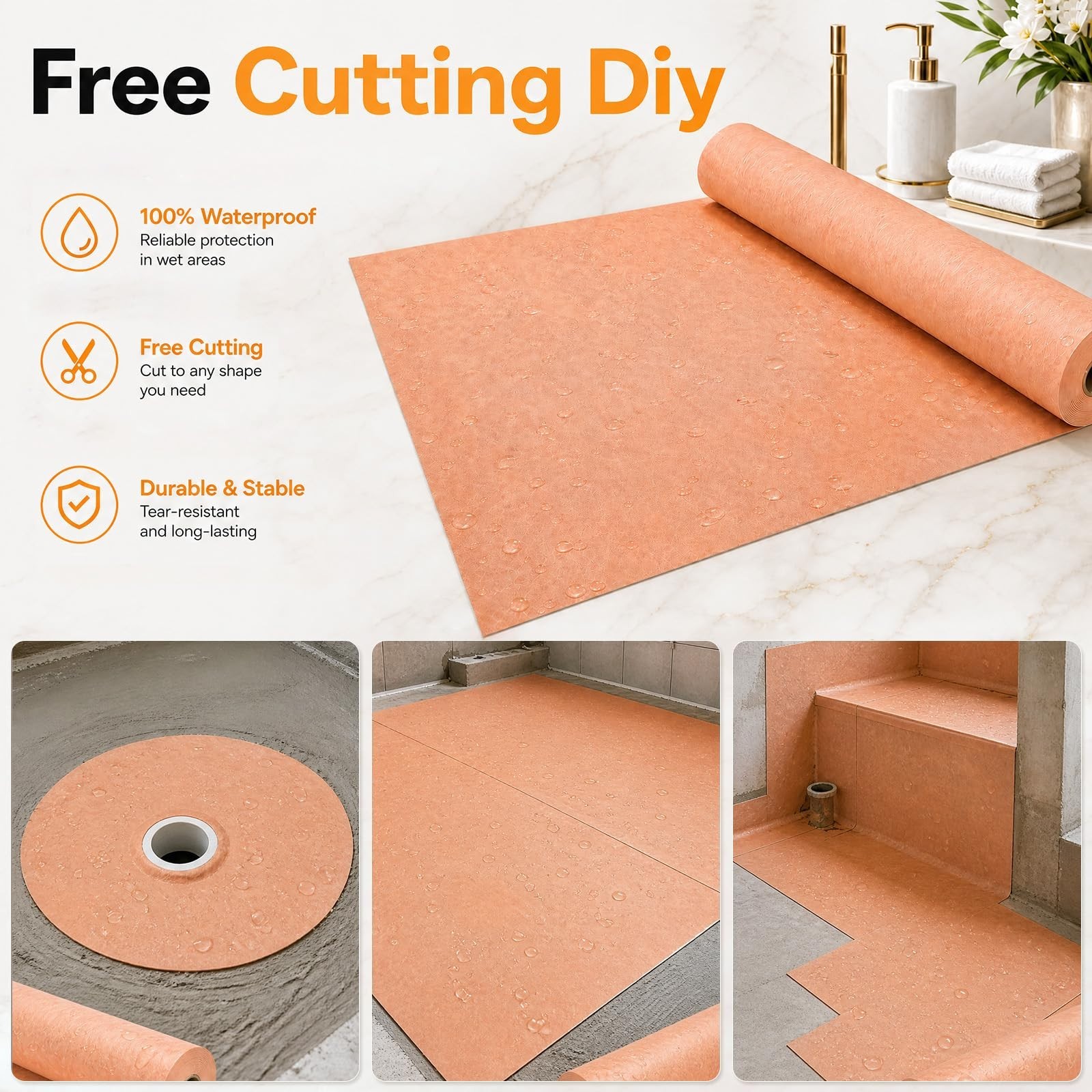 Waterproof Shower Membrane 3.8Ft x 33Ft, 125 Sq Ft, 23.6 Mils Thick Tile Underla