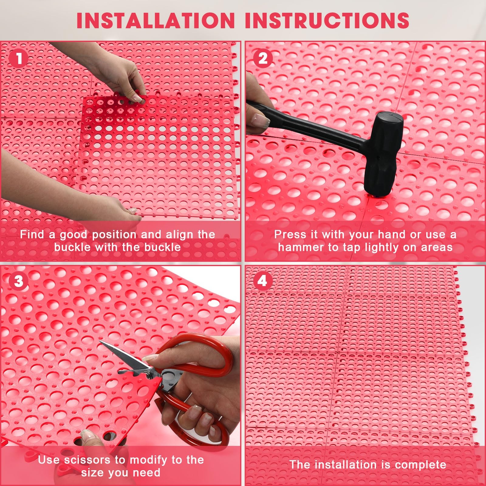 Drydiet 8 Pack Drainage Tiles Modular Interlocking 12 x 12 inches, Dark Red