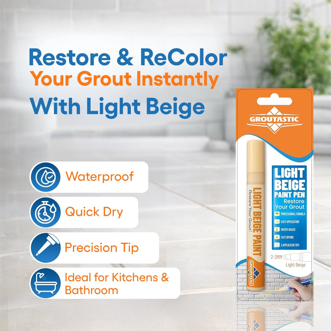 Grout Pen – Light Beige – Tile Grout Paint & Repair Pen for Bathroom & Kitchen,