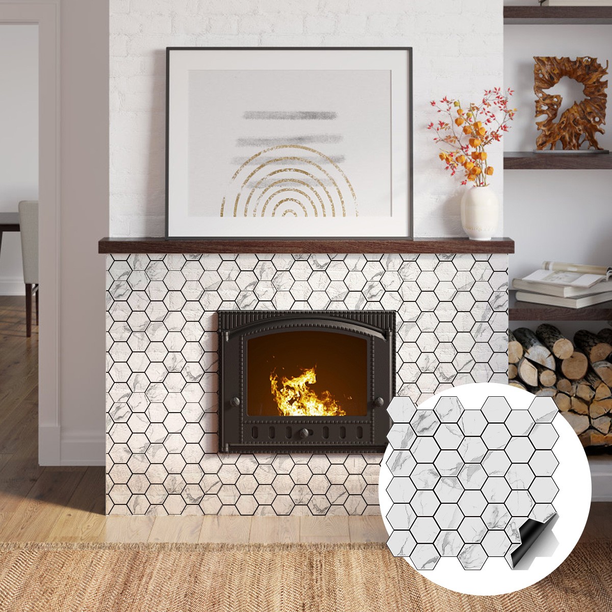 20PCS Self-Adhesive Hexagon Mosaic Tile Sticker Backsplash for Kitchen Home