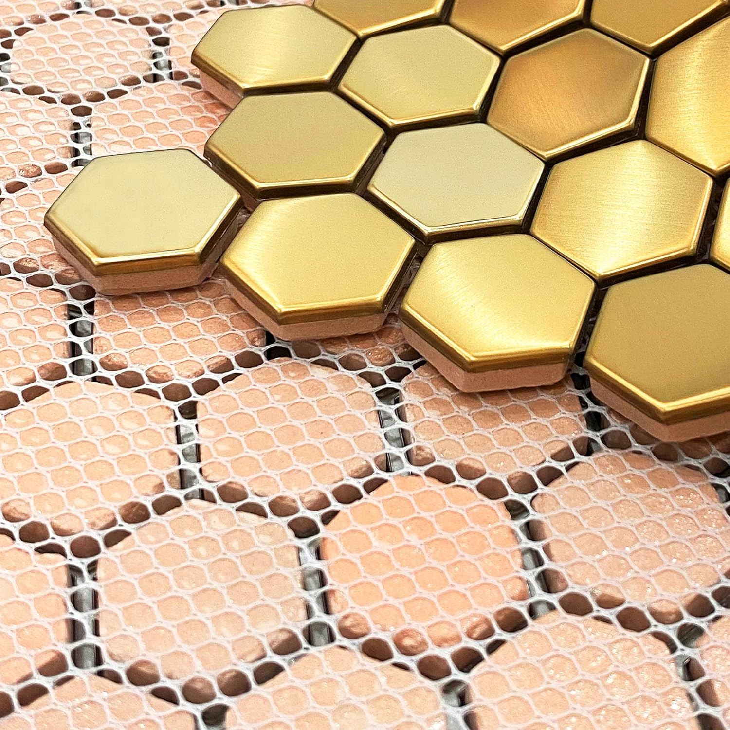 Hexagon Gold Backsplash Tiles Metal Mosaic Tile Stainless Steel Brushed/Shiny Ki