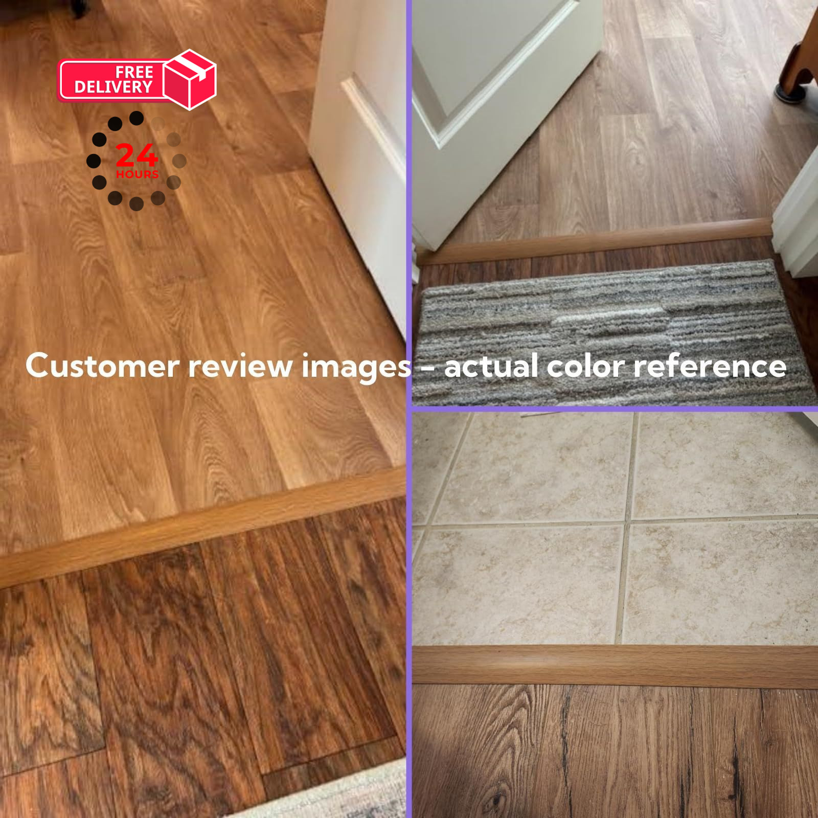 Vinyl Floor Transition Strip, Self Adhesive 3.28Ft, Light Brown Wood Grain
