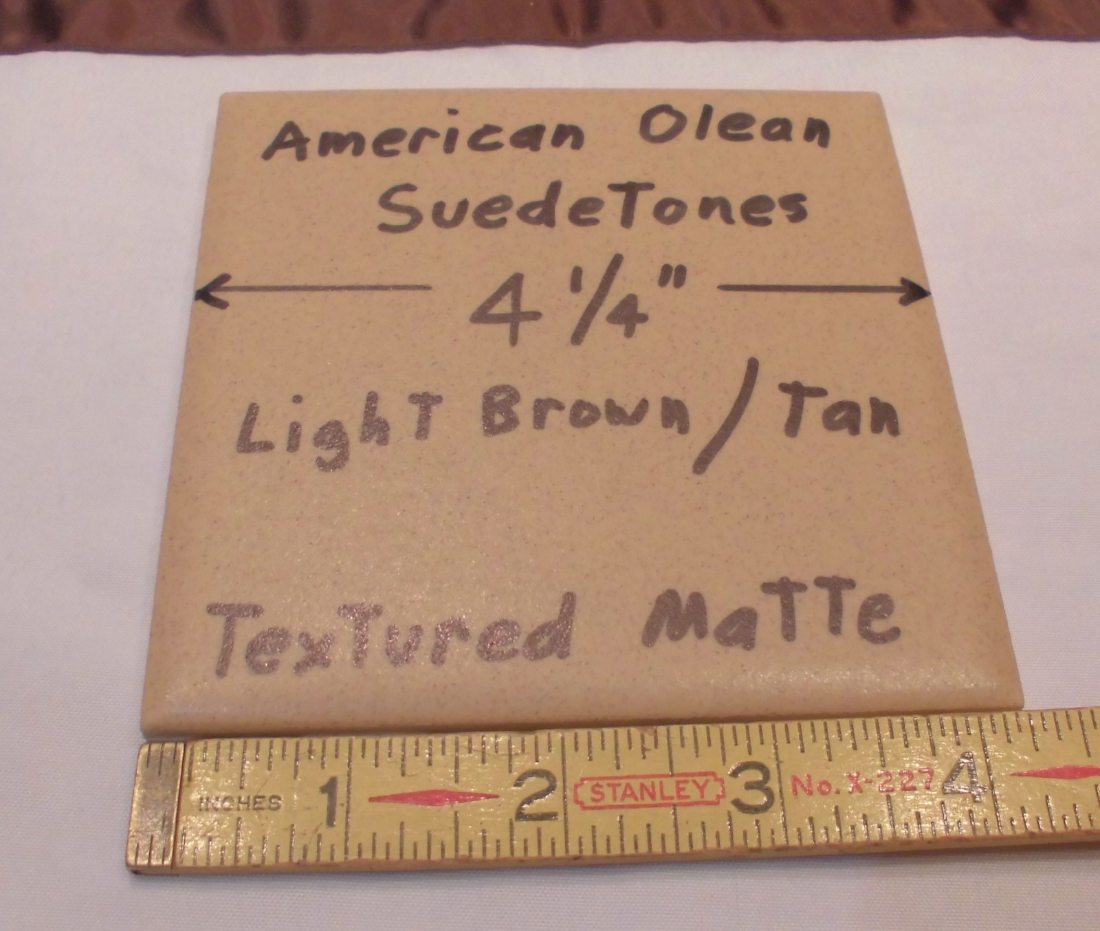 1 pc. *Light Brown* Ceramic Tiles *Suedetones* by American Olean Co. 4-1/4″ NOS