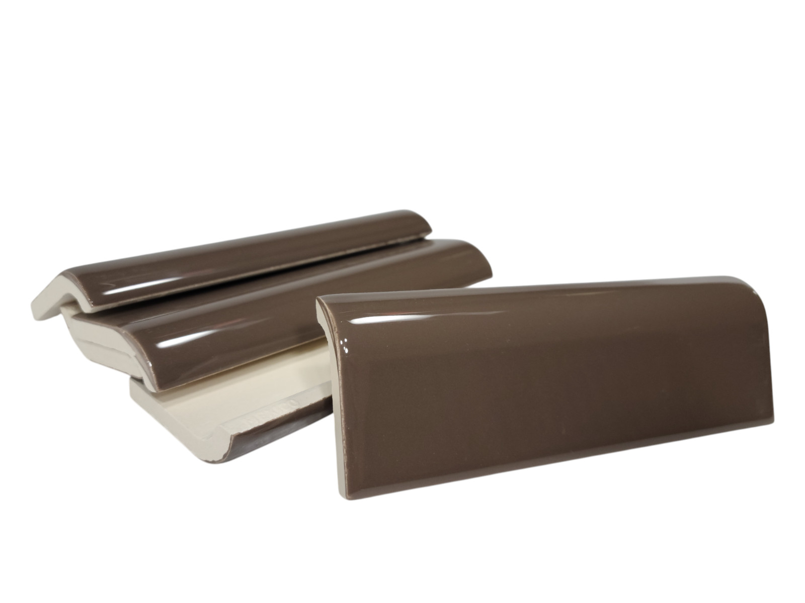 Brown Ceramic Tile Bullnose Mudcap Subway Edge Trim Vintage Mud Cap Curved Edge
