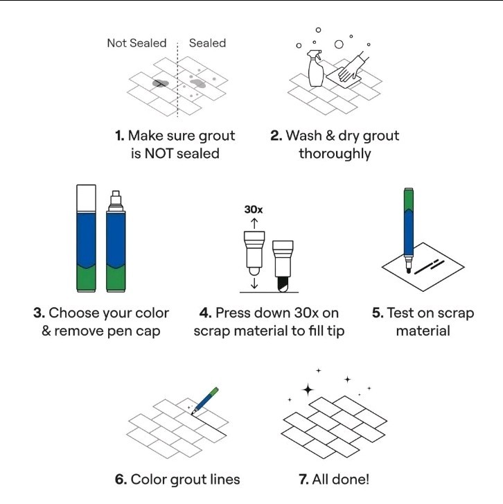 Grout Pen Cream Tile Paint Marker: Waterproof Tile Grout Colorant w/ Extra Tips