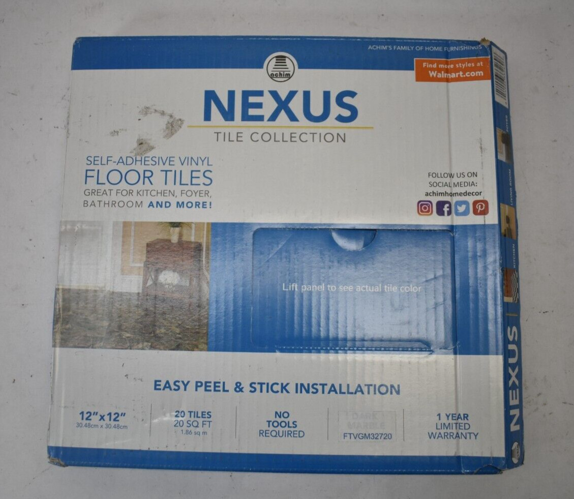 Achim Home Nexus 12″ Vinyl Floor Tile Marble Blocks 20 Pack Peel & Stick