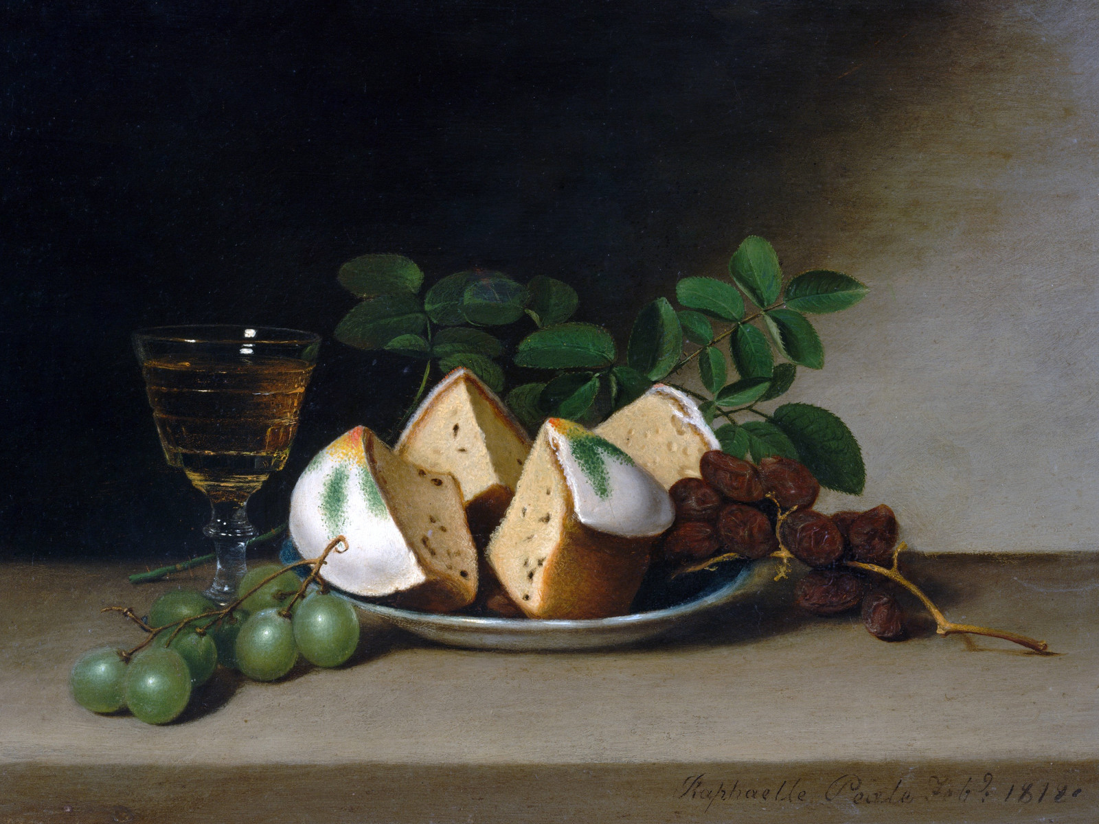 glass of wine grapes cake R. Peale Tile Mural Wall Backsplash Art Marble Ceramic