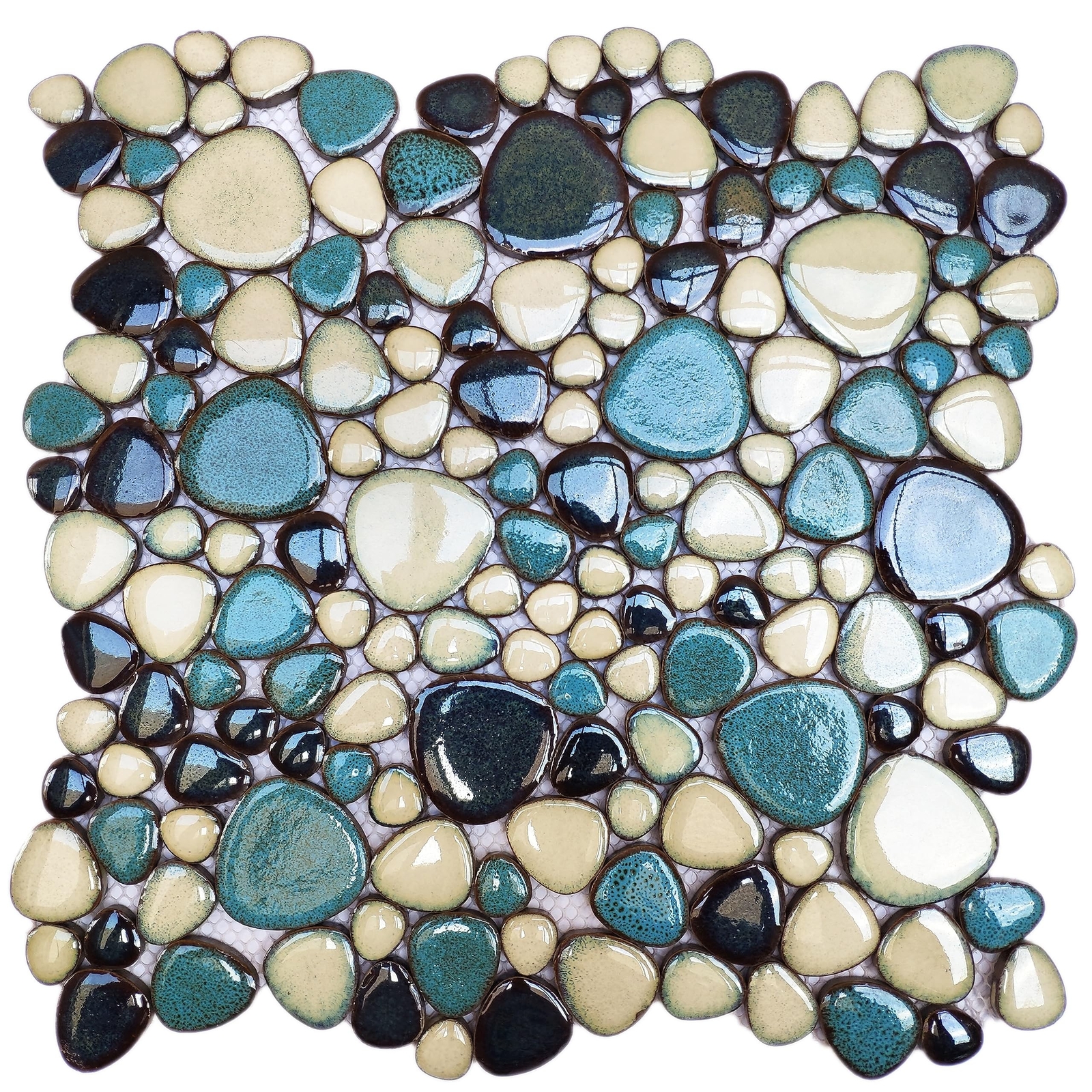Interlocking Pebble Tiles 5 Sheets, Aqua Teal Blue Mosaic Tiles Mesh Mounted,…