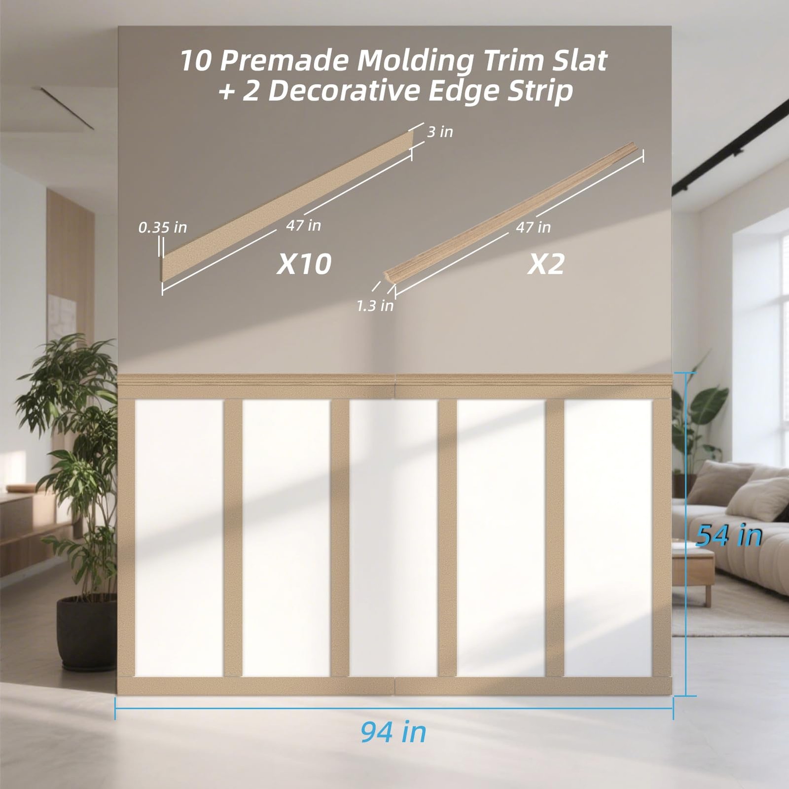 Premade Board and Batten Paintable Wainscoting Kit, MDF Accent Wall Panel for Ki