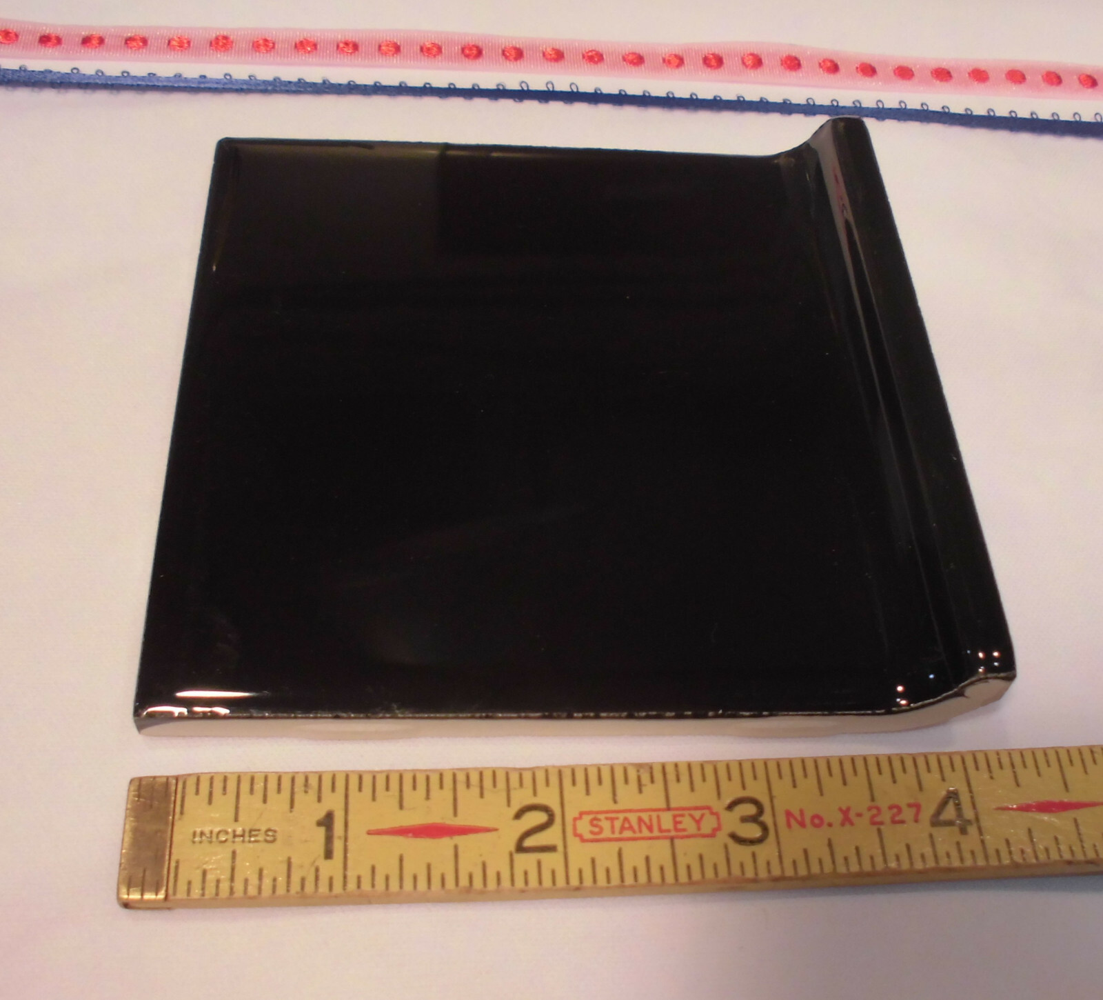 1 pc. *Glossy Black* stack-on base/cove Ceramic Tile; 4-1/4″ X 4-1/4″ NEW STOCK