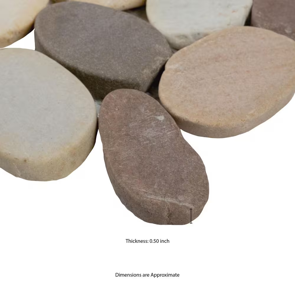 Mix River Rock 13 In. X 13 In. X 0.38 In. Tumbled Quartzite Mesh-Mounted Mosaic