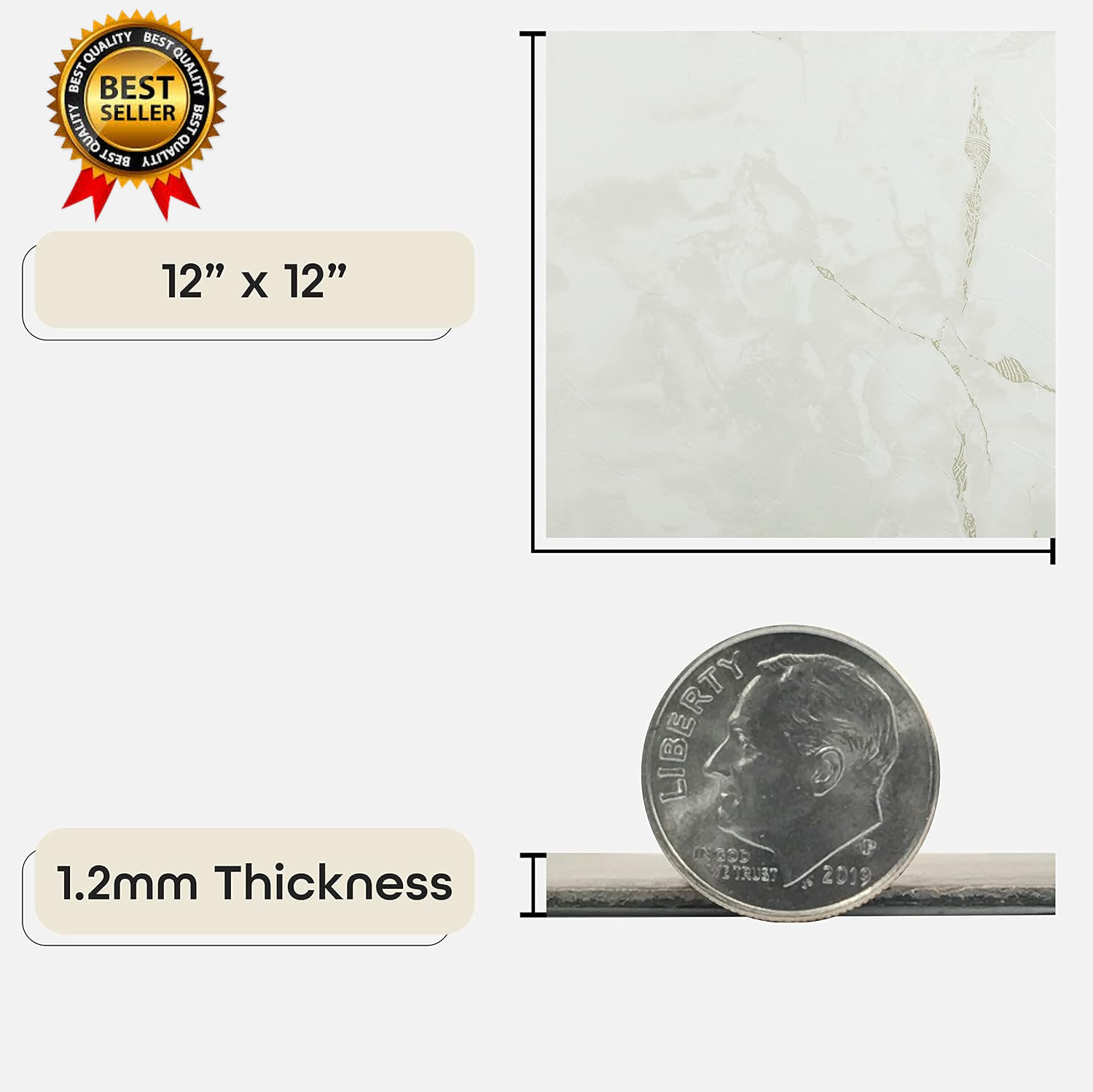 Nexus Self Adhesive 12-Inch Vinyl Floor Tiles, 20 Tiles – 12″ X 12″, Classic Whi