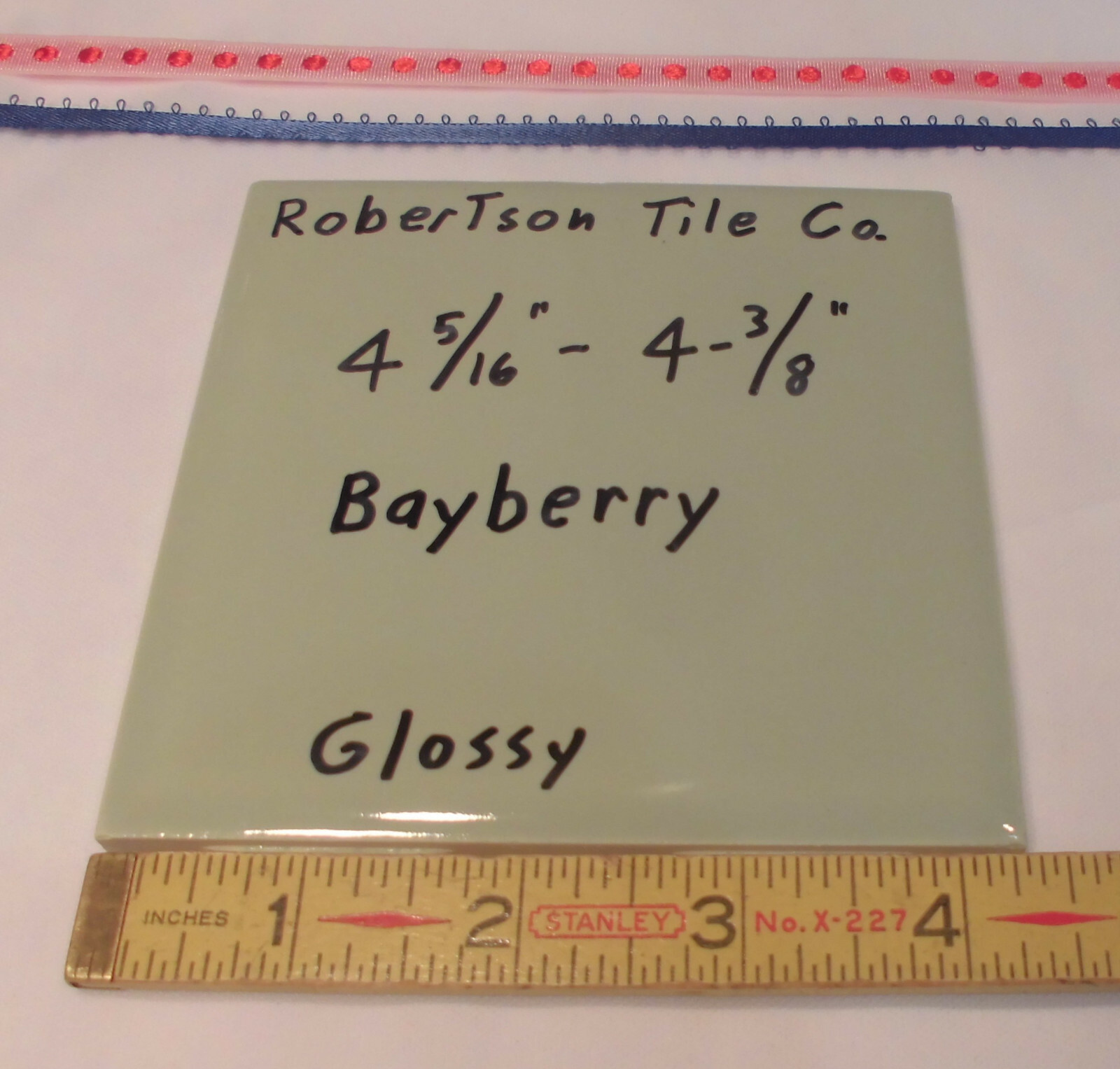 1 pc. Vintage Ceramic Tile *Bayberry Green* 4-5/16″- 4-3/8″ Robertson Co. NOS