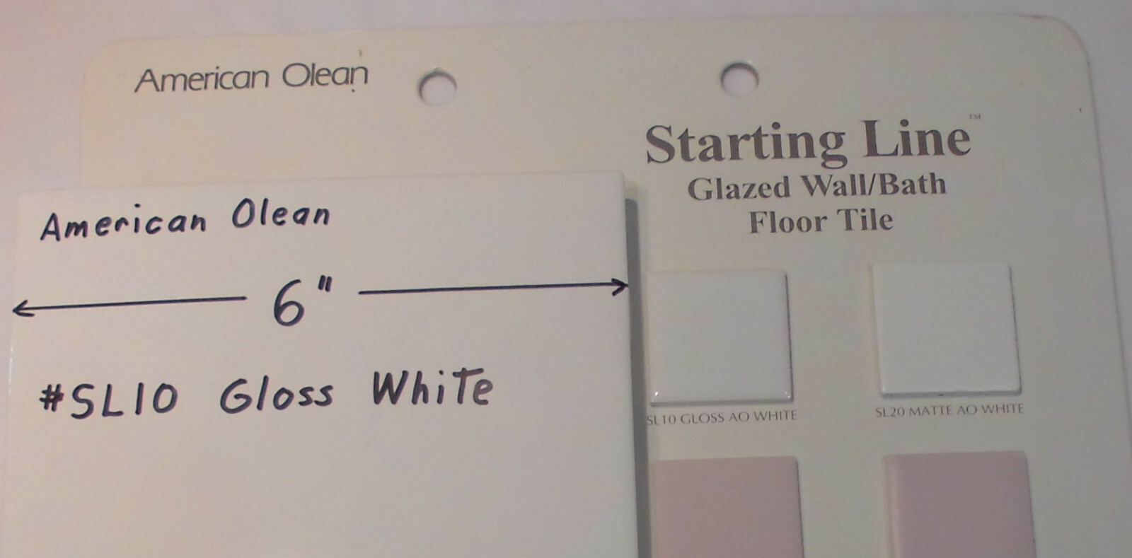 1 pc. *Gloss White #SL10* Ceramic Tile; 6″ X 6″ American Olean “Starting Line”