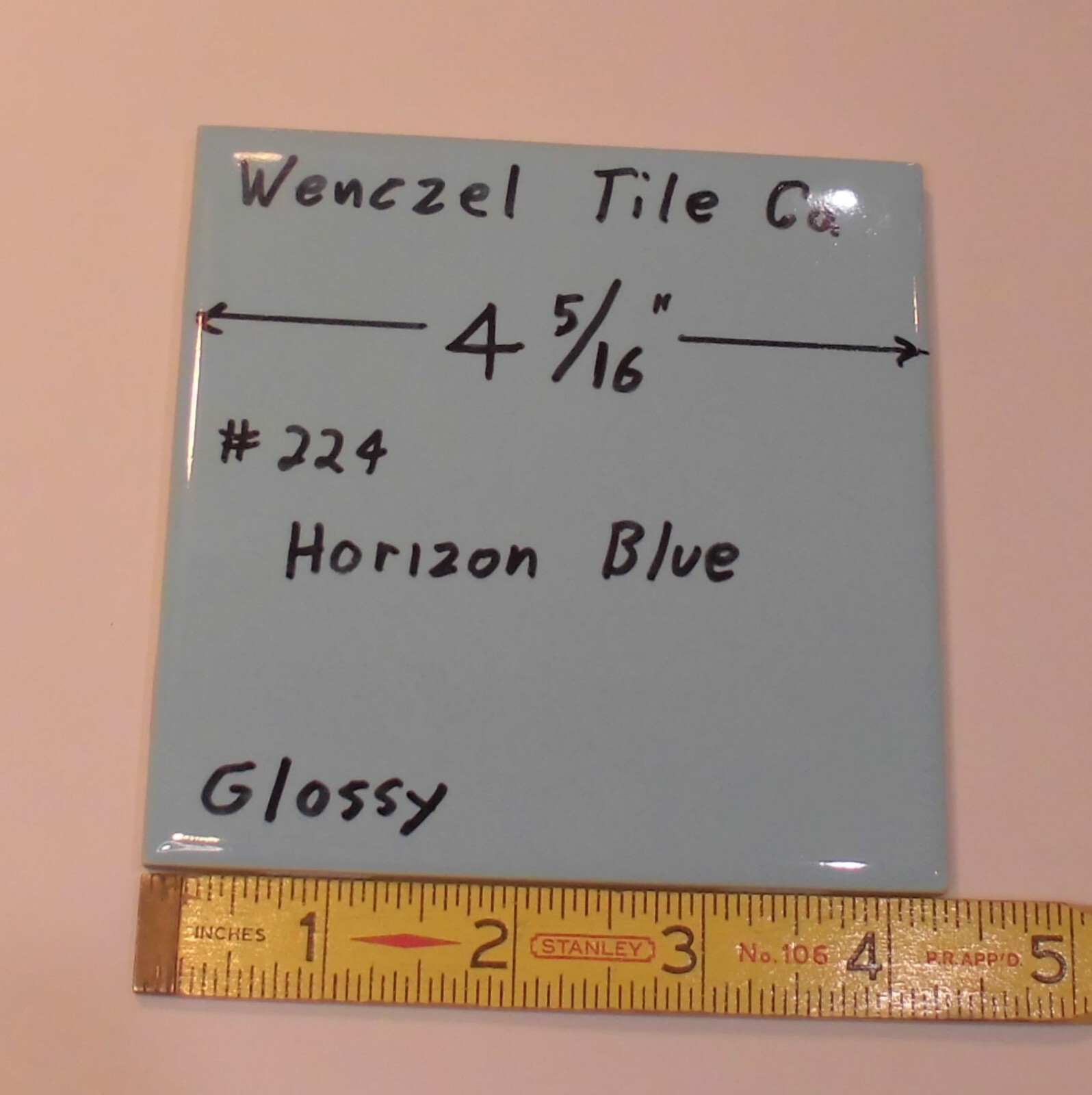 1 pc. Horizon – Medium Blue: Glossy Ceramic Tile by Wenczel Tile Co. 4-5/16″ New