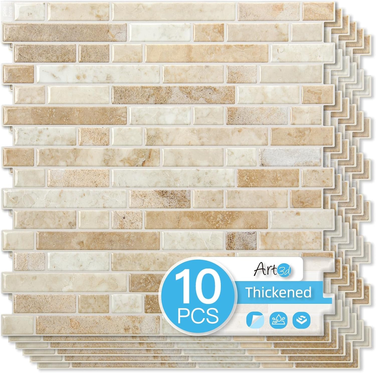 10-Sheet Heavy-Duty Peel and Stick Backsplash, Waterproof Wall Tiles Stick on Ki