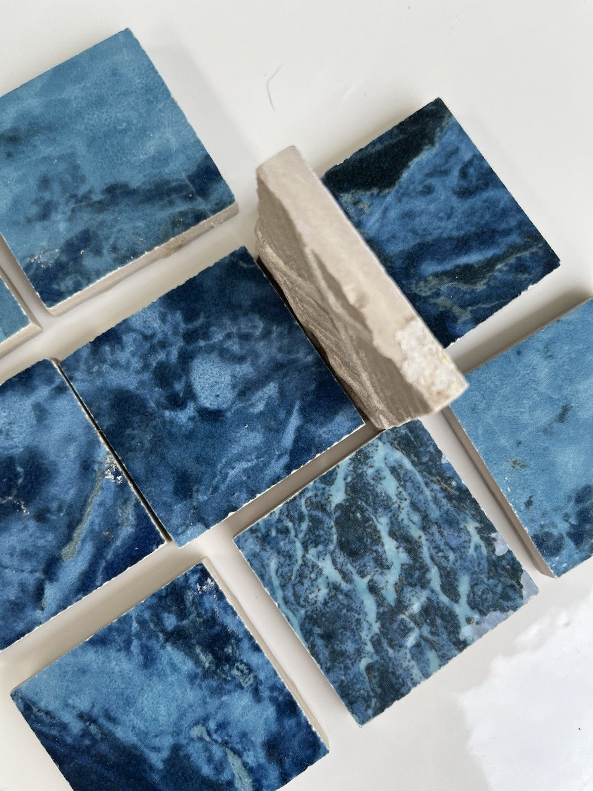 Glazed Ocean Blue Ceramic Tile Set Of 9 2×2 Inches. Waterproof