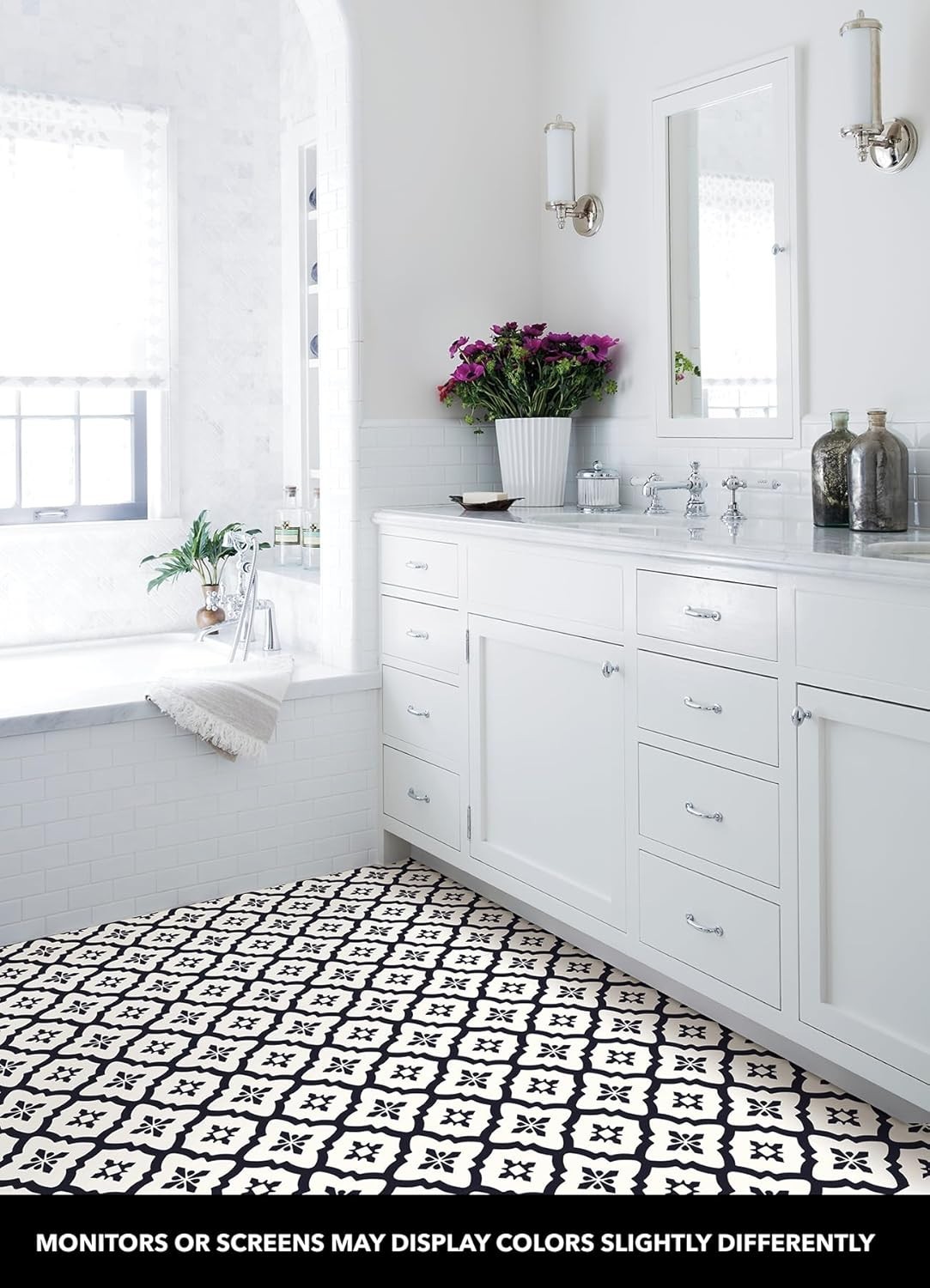 Comet Peel & Stick Vinyl Tiles, Black Geometric 12×12, Water-Resistant Pack o…