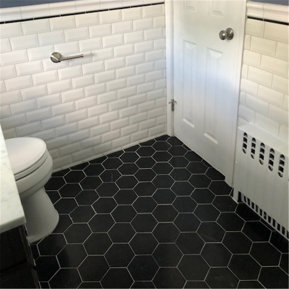 N36H Nero Marquina Black Marble 6 inch Hexagon Tile Honed