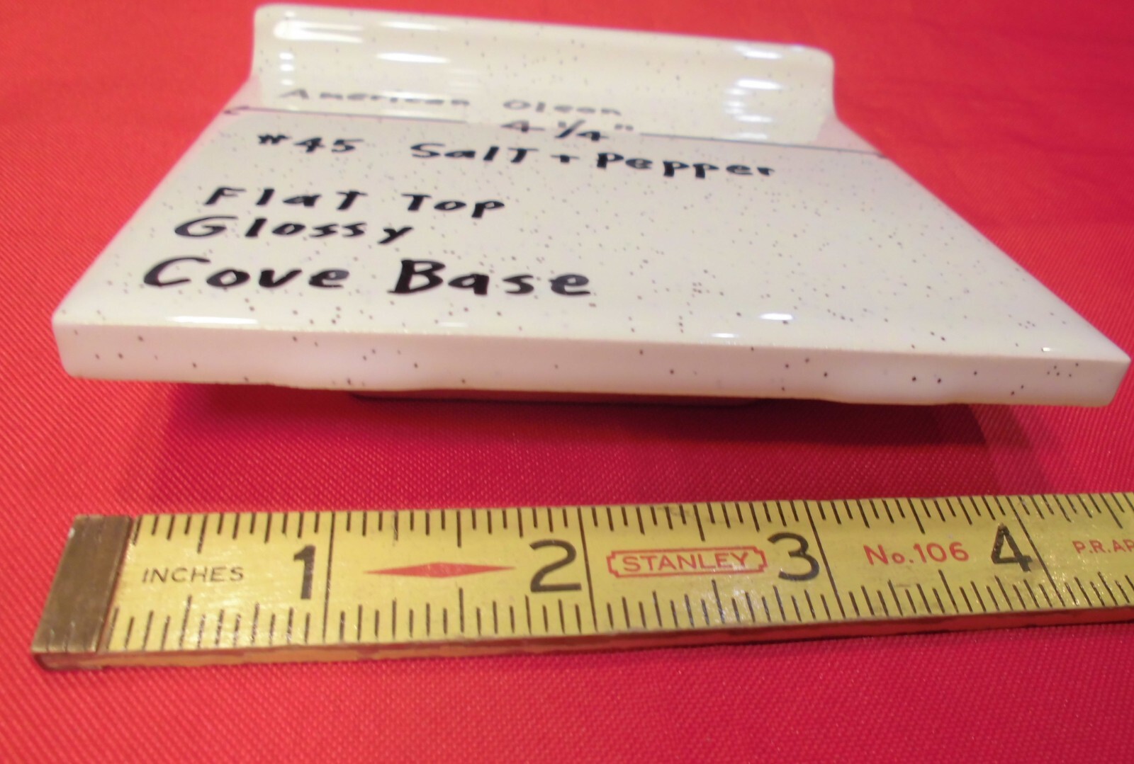 1 pc. Salt & Pepper: stack-on-top Cove/Base Ceramic Tile; 4-1/4″ American Olean