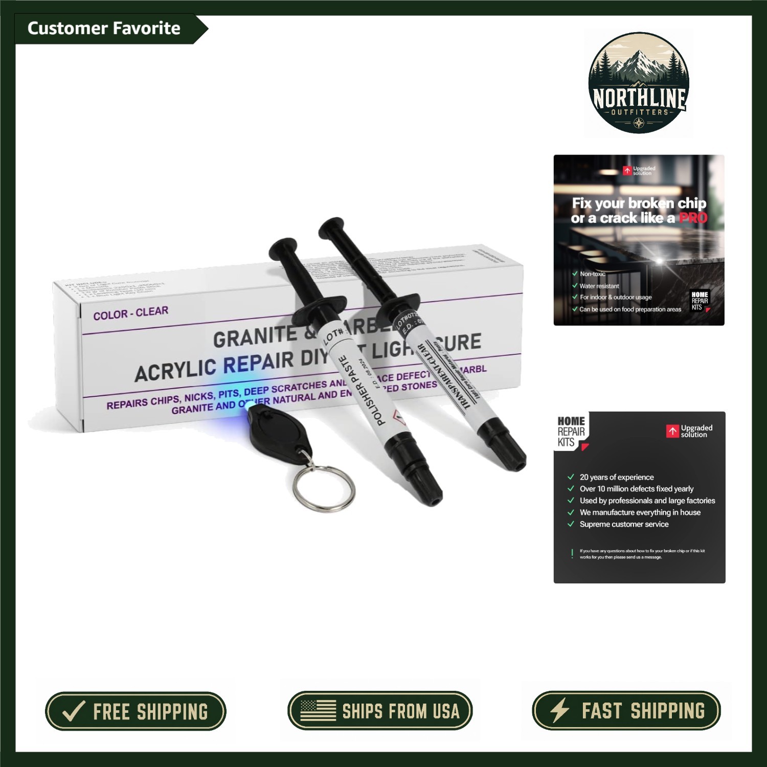 Professional-Quality Repair Kit for Chips & Cracks in Granite & Fiberglass
