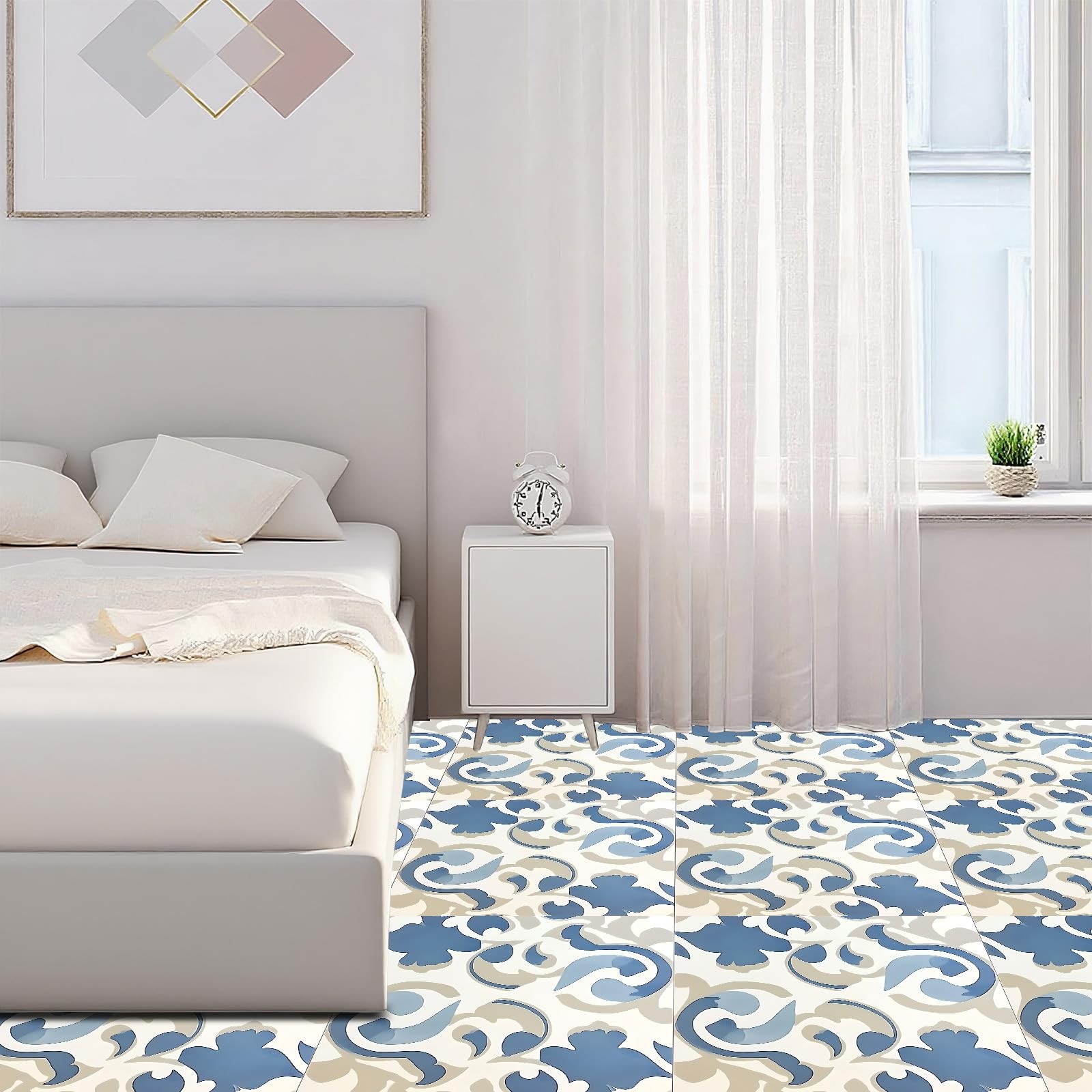 Floral Pattern Vinyl Floor Coverings 10 Pcs 12×12 Inches – Peel and Stick Bac…