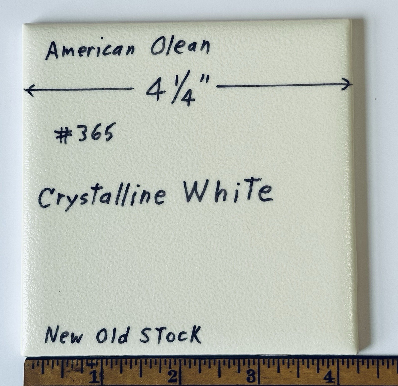 1 pc. White Crystalline Ceramic Tile by American Olean: 4-1/4″ from 1970’s -90’s