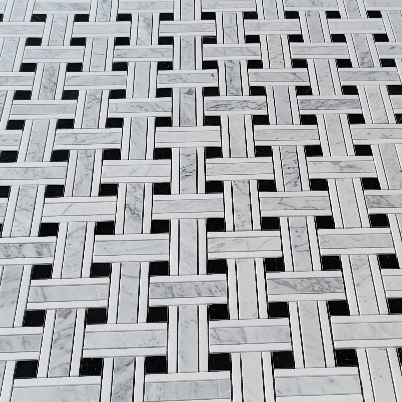 C66A5XP Carrara White Marble Twine Basketweave Mosaic Tile Marquina Thassos