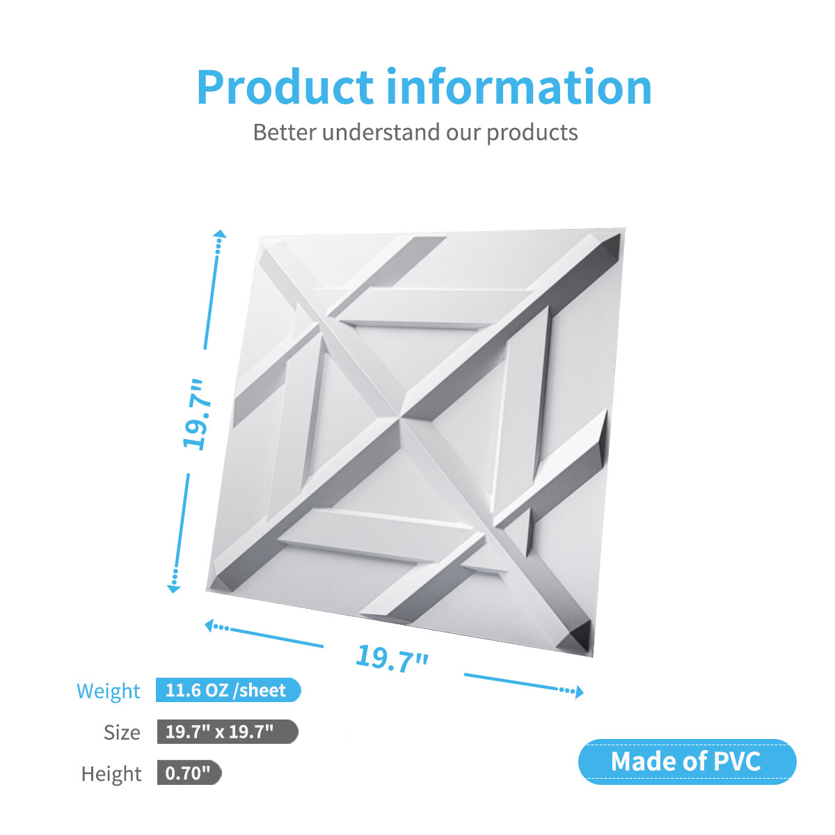 Art3d 12-Pack 19.7″x19.7″ PVC 3D Wall Panel, Decorative Wall Tile,32 sq. ft./Box
